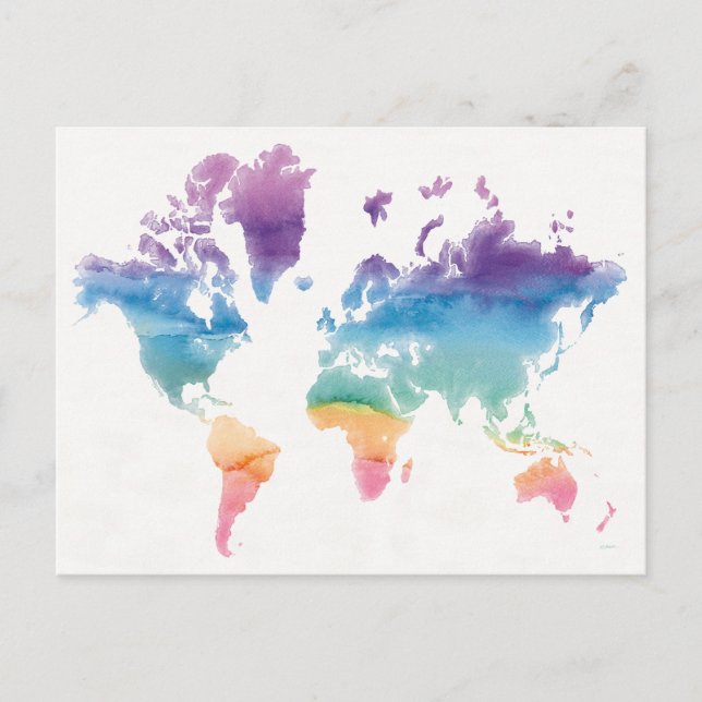 Cartão Postal Mapa Mundial de Aquarela (Frente)