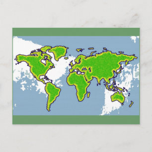 Cartão Postal mapa mundial de cores verdes