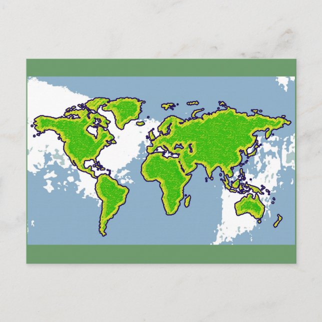 Cartão Postal mapa mundial de cores verdes (Frente)