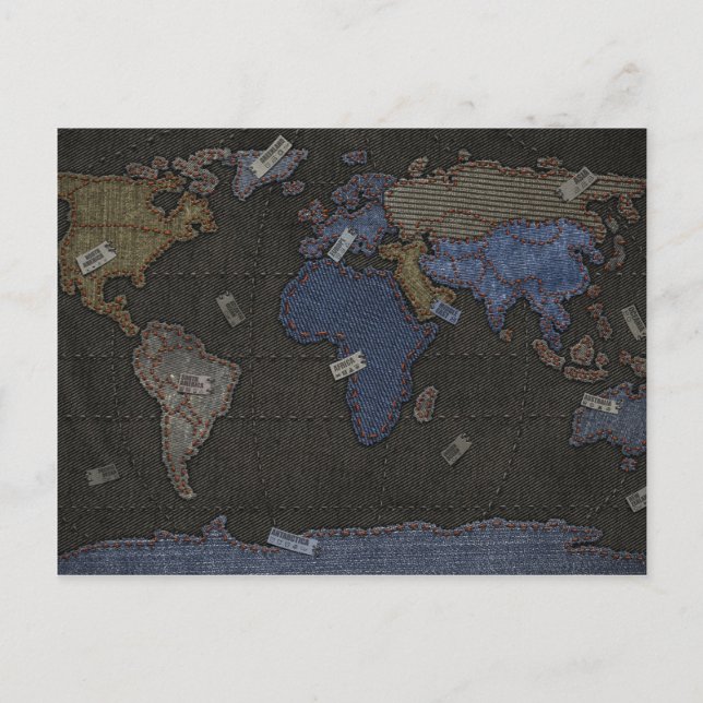 Cartão Postal Mapa Mundial de jeans (Frente)