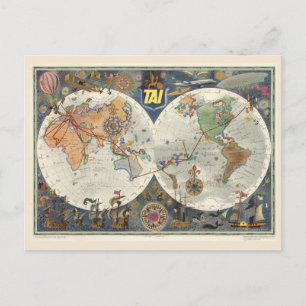 Cartão Postal Mapa Mundial de Transportes Aeriens Internationaux