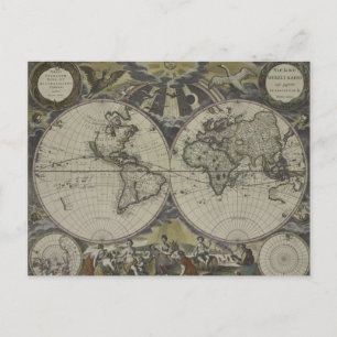 Cartão Postal Mapa Mundial do Hemisfério Duplo 1672