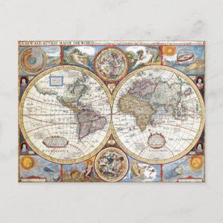 Cartão Postal Mapa Mundial do Hemisfério Duplo do Século XVII