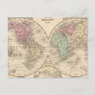 Cartão Postal Mapa mundial dos hemisférios por Mitchell
