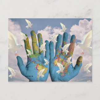 Cartão Postal Mapa Mundial Invulgar Dando as Mãos à Arte