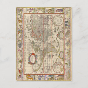 Cartão Postal Mapa Mundial Medieval (por Willem Blaeu)