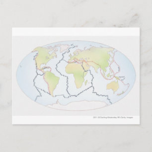 Cartão Postal Mapa mundial mostrando as margens do prato