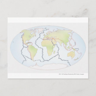 Cartão Postal Mapa mundial mostrando as margens do prato