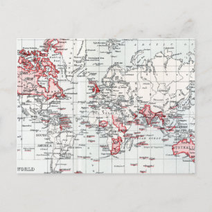 Cartão Postal Mapa Mundial mostrando as Posições Britânicas em 1