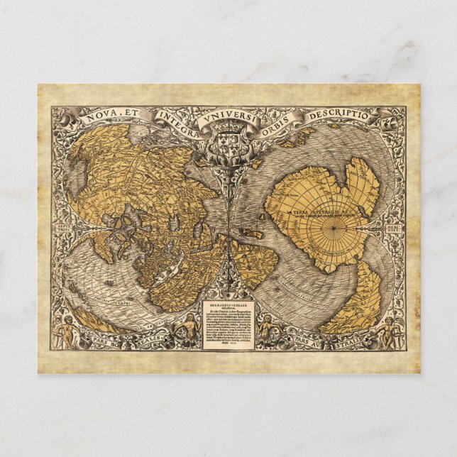 Cartão Postal Mapa Mundial Orontius Finaeus, 1531 (Frente)