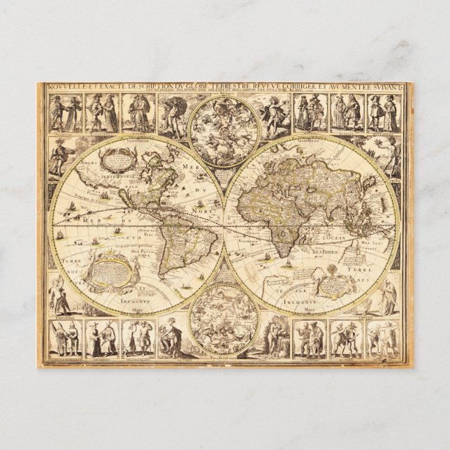 Cartão Postal Mapa Mundial por volta de 1645 (Frente)