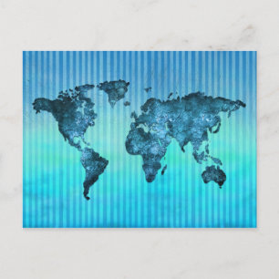 Cartão Postal Mapa Mundial   Tiras azuis de Neon