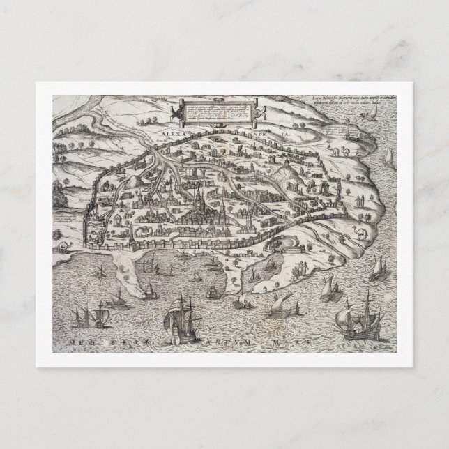 Cartão Postal Mapa municipal de Alexandria, Egito, c.1625 (gravu (Frente)