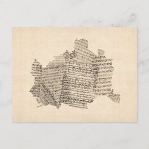 Cartão Postal Mapa musical antigo do mapa austríaco de Viena