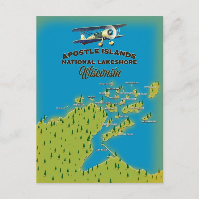 Cartão Postal Mapa nacional de Lakeshore das ilhas Apostle (Frente)