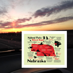 Cartão Postal Mapa Nacional dos Parques do Nebraska