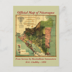 Cartão Postal Mapa Oficial da Nicarágua de 1898