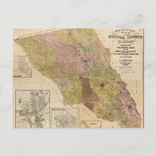 Cartão Postal Mapa oficial do condado de Sonoma, Califórnia (190 (Frente)