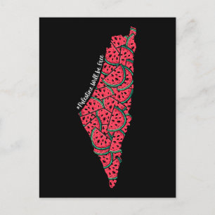 Cartão Postal Mapa Palestino cheio de Melancias   Palestina livr