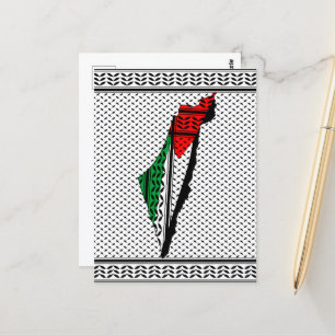 Cartão Postal Mapa Palestino que Bandeira e Padrão Keffiyeg