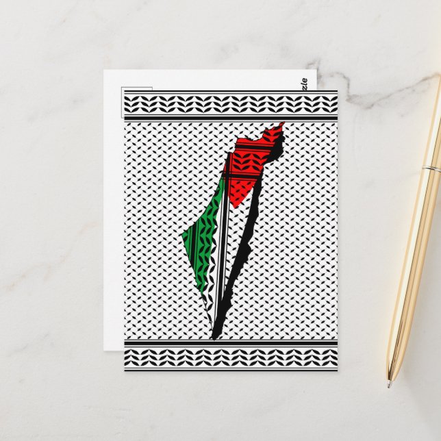 Cartão Postal Mapa Palestino que Bandeira e Padrão Keffiyeg (Frente/Verso In Situ)