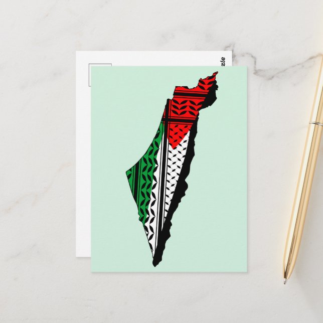 Cartão Postal Mapa Palestino que Bandeira e Padrão Keffiyeg (Frente/Verso In Situ)
