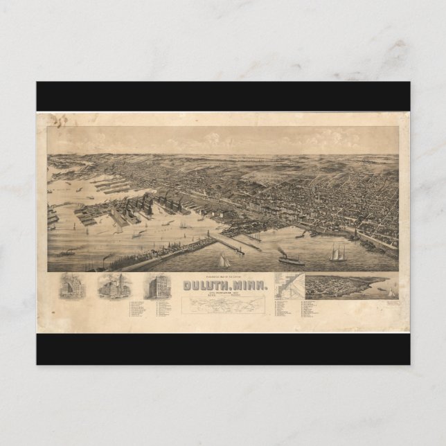 Cartão Postal Mapa Perspectivo de Duluth Minnesota (1893) (Frente)