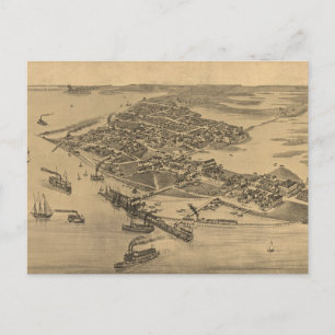 Cartão Postal Mapa Pictórico Antigo de Cedar Key FL (1884)