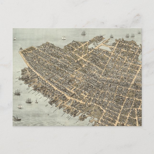 Cartão Postal Mapa Pictórico Antigo de Charleston (1872) (Frente)