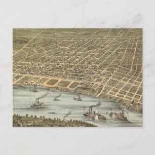 Cartão Postal Mapa Pictórico Antigo de Memphis Tennessee (1870)