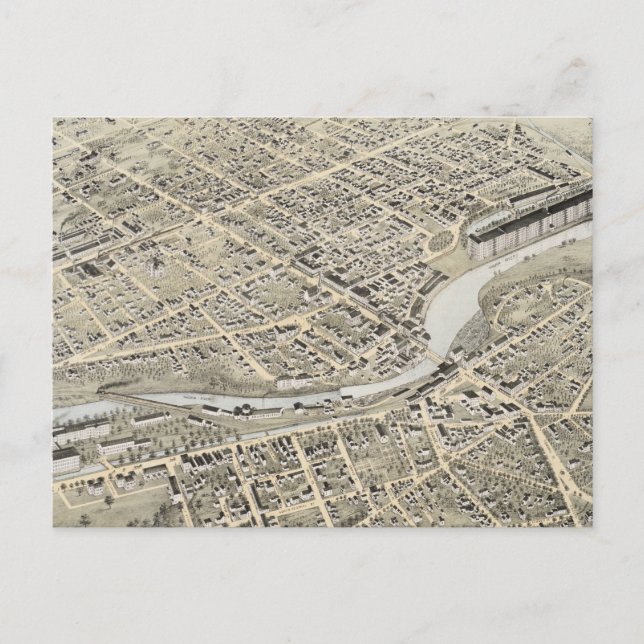 Cartão Postal Mapa Pictórico Antigo de Nashua NH (1875) (Frente)