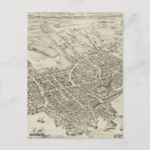 Cartão Postal Mapa Pictórico de Portsmouth NH (1877)