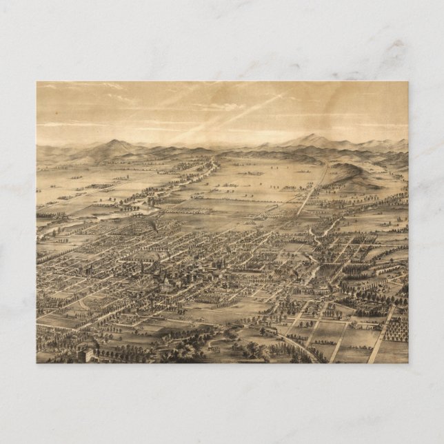 Cartão Postal Mapa Pictórico de San Jose CA (1869) (Frente)