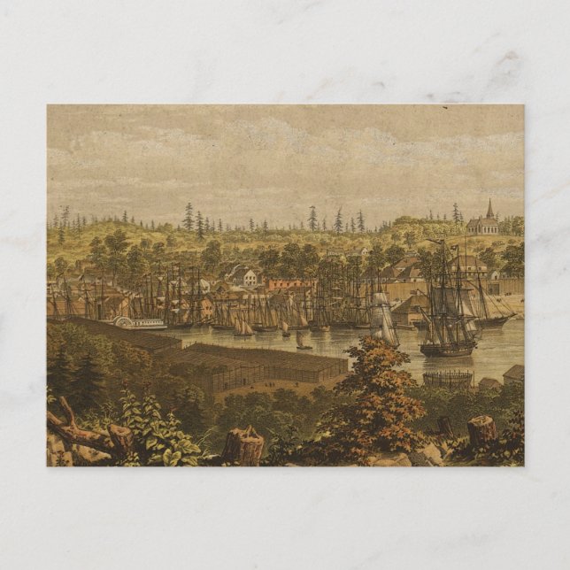 Cartão Postal Mapa Pictórico de Vitória Vancouver (1860) (Frente)