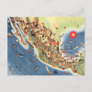 Cartão Postal Mapa Pictórico do México por Miguel Gomez Medina