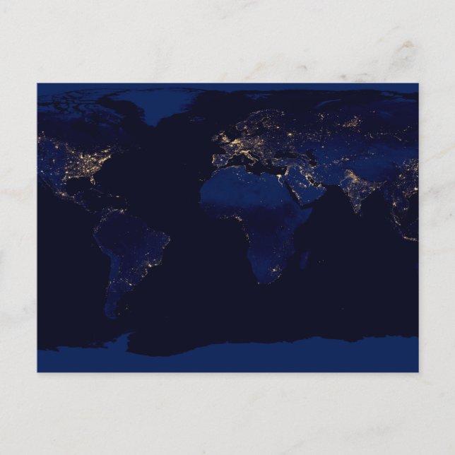 Cartão Postal Mapa Plano da Terra Mostrando Luzes de Cidades do  (Frente)