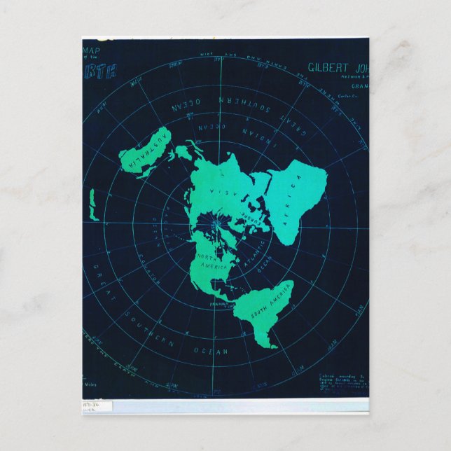 Cartão Postal Mapa plano da Terra (projeção equidistante Azimuta (Frente)