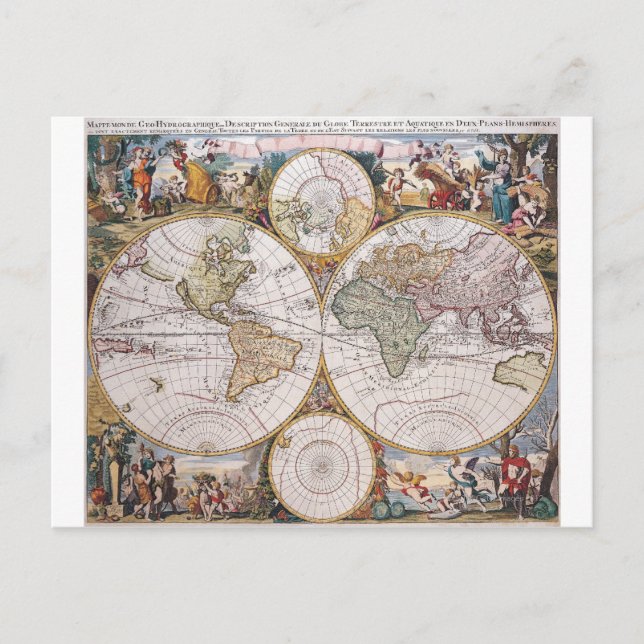 Cartão Postal Mapa Polar de Duplo Hemisfério (Frente)
