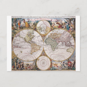 Cartão Postal Mapa Polar de Duplo Hemisfério