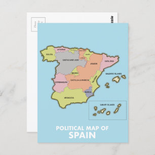 Cartão Postal Mapa político da Espanha.