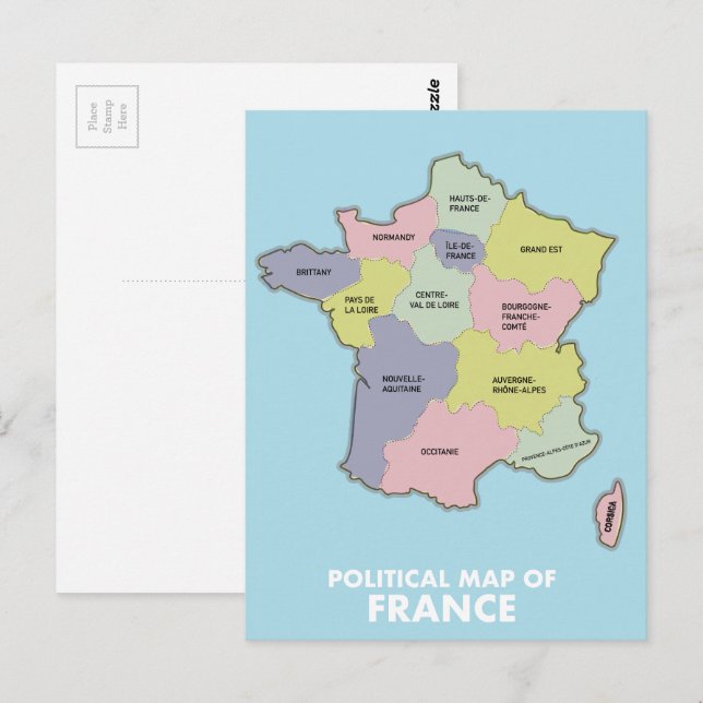 Cartão Postal Mapa político da França (Frente/Verso)