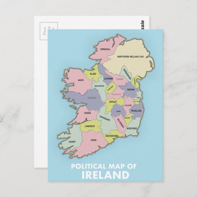 Cartão Postal Mapa Político Da Irlanda. (Frente/Verso)