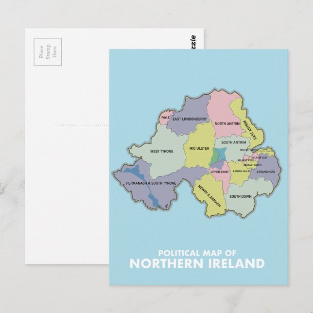 Cartão Postal Mapa Político Da Irlanda Norte. (Frente/Verso)