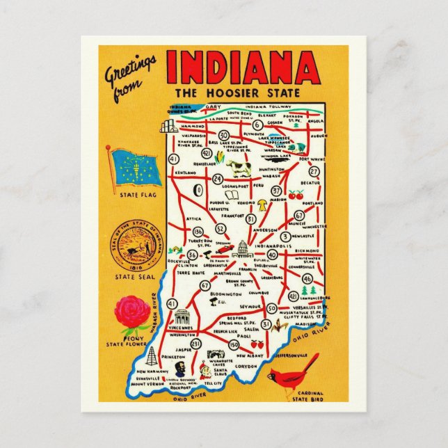 Cartão Postal Mapa postal de Indiana Hoosier (Frente)