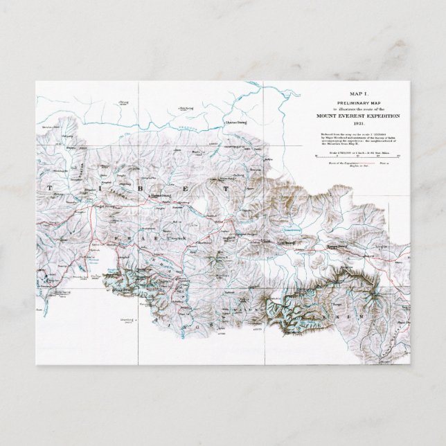 Cartão Postal Mapa preliminar de Vintage do Everest (Frente)