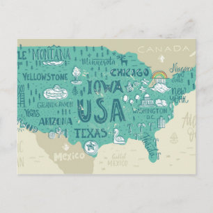 Cartão Postal Mapa Rabiscado dos EUA