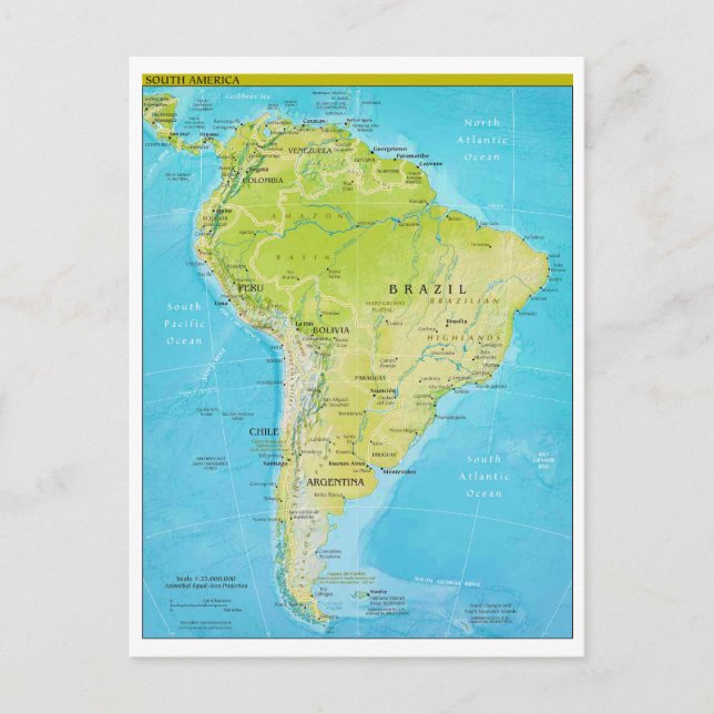 Cartão Postal Mapa Regional Geopolítico da América do Sul (Frente)
