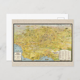 Cartão Postal Mapa Restaurado da Grande Los Angeles em 1932