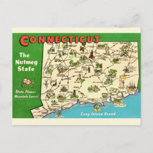 Cartão Postal Mapa Retro Antigo de Connecticut