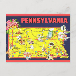 Cartão Postal Mapa Retro da Pensilvânia 